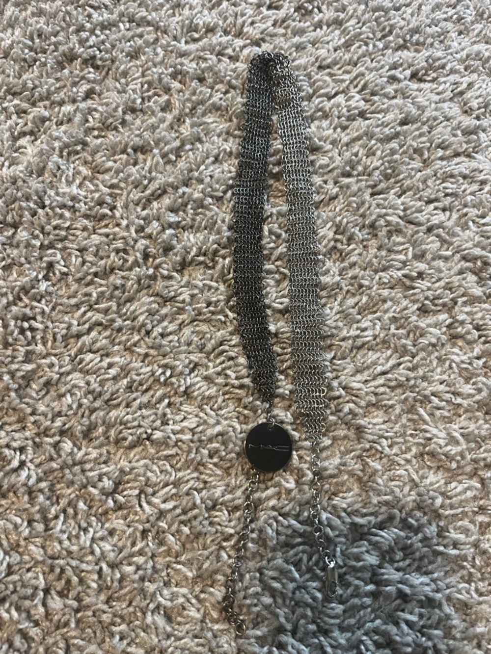 MAC Cosmetics Gunmetal Layered Chain Necklace with Logo Disc